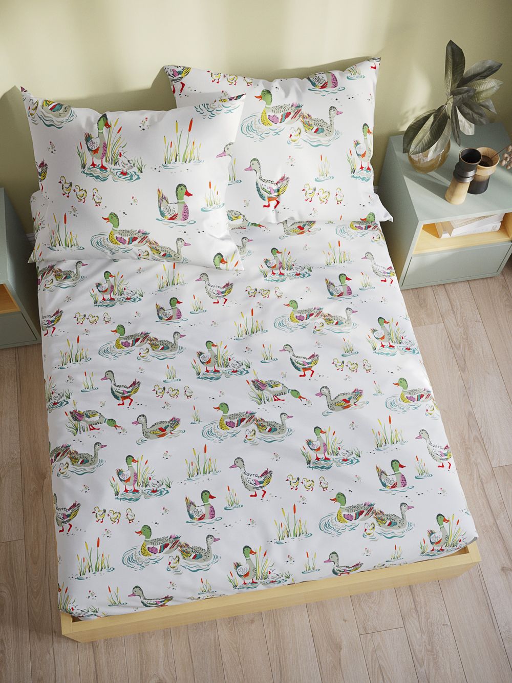 Постельное белье бязь Сказка "Утки" 1,5-сп  Наволочка 50х70 см 1 шт Простынь на резинке 90x200 см Пододеяльник 145x215 см