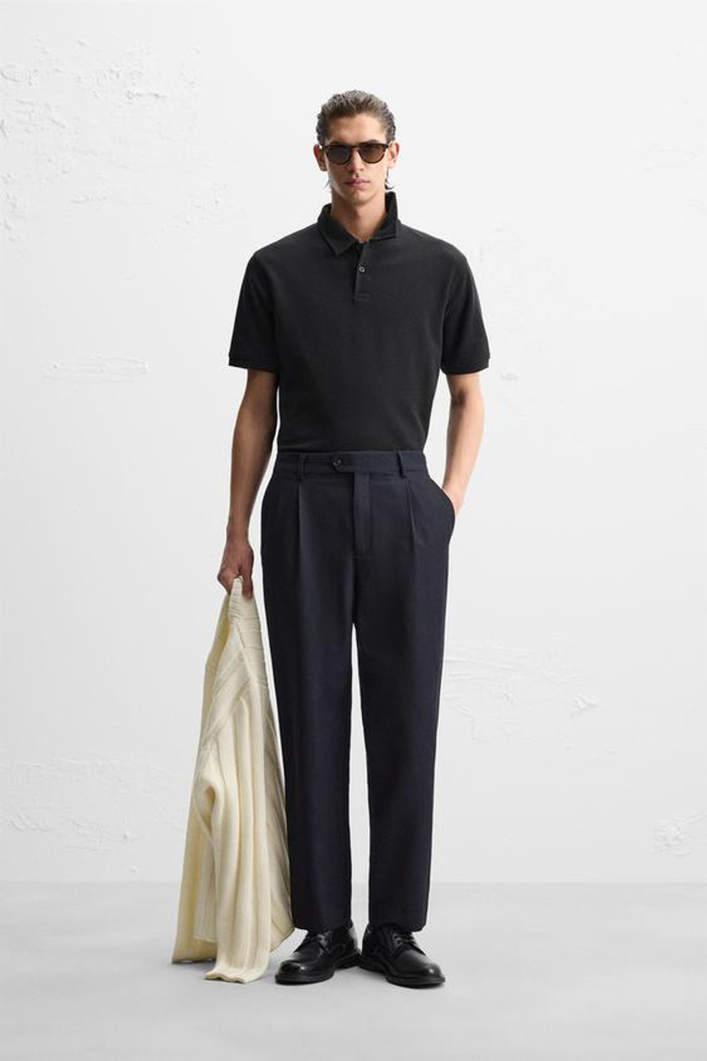 ZARA ПОЛО ИЗ РЕЛЬЕФНОЙ ТКАНИ, ЧЕРНЫЙ