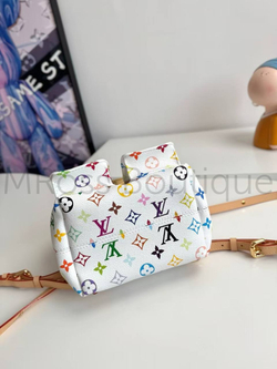Женский рюкзак Louis Vuitton x Takashi Murakami белый c цветными узорами