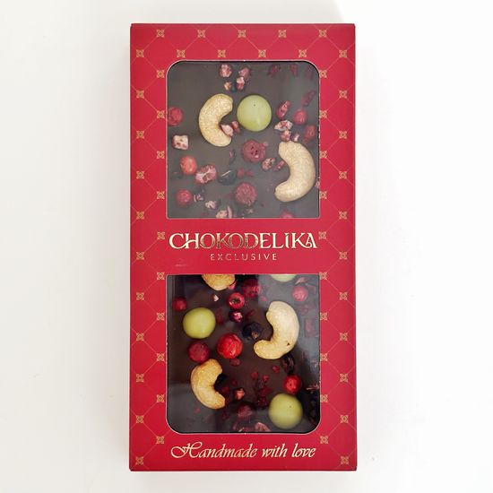 Chokodelika Шоколад темный с украшением "Брусника, вишня, кешью", 100 г