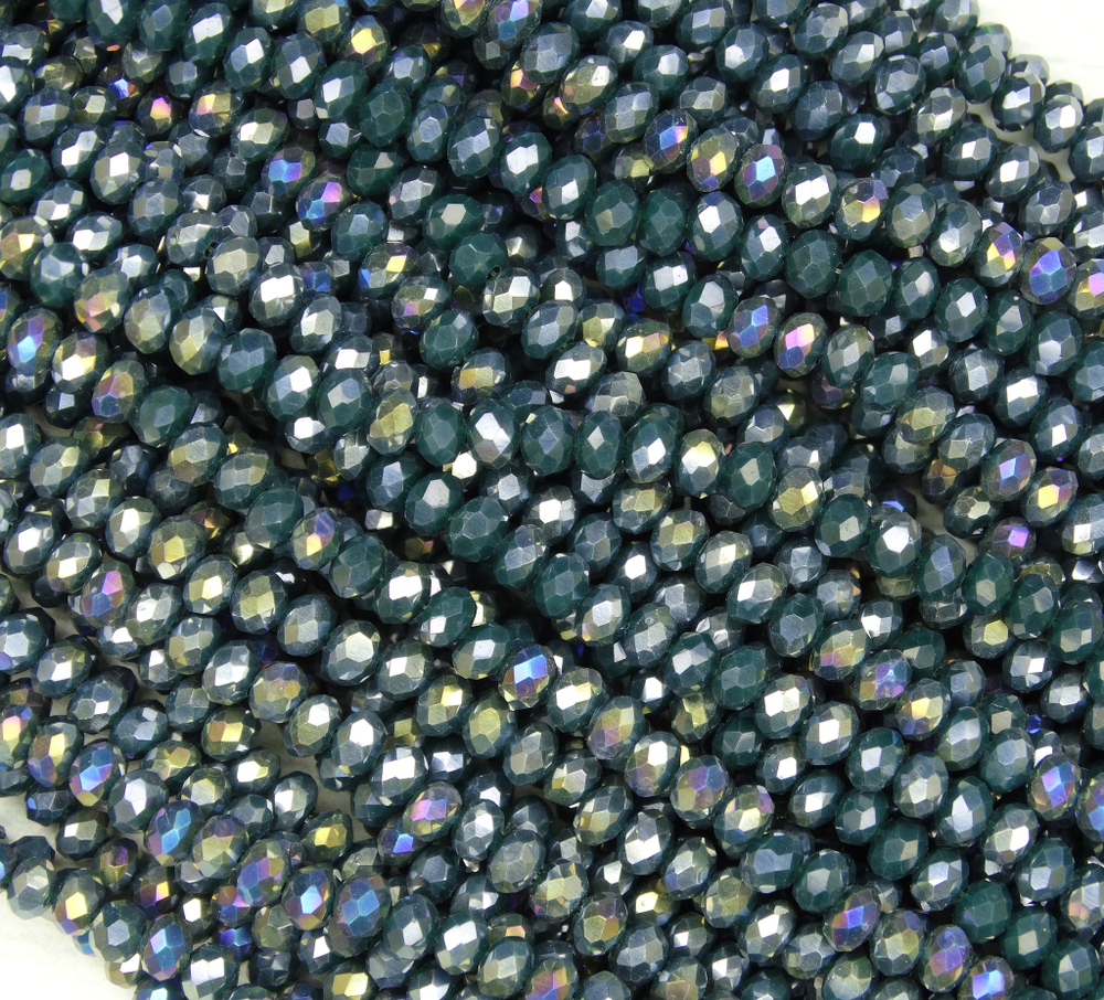 БН031ДС23 Хрустальные бусины "рондель", цвет: темно-зеленый AB непрозр, 2х3 мм, кол-во: 95-100 шт.