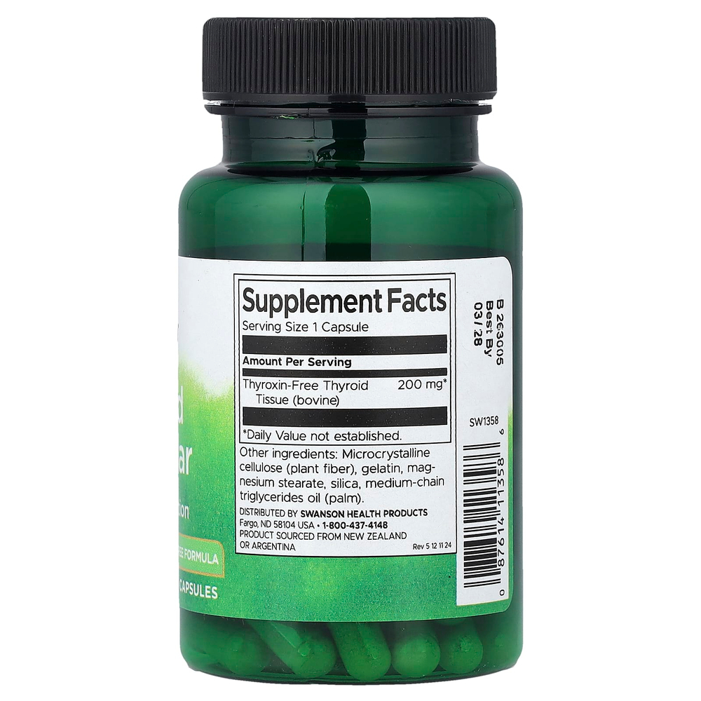 Swanson, Щитовидная железа, 200 мг, 60 капсул