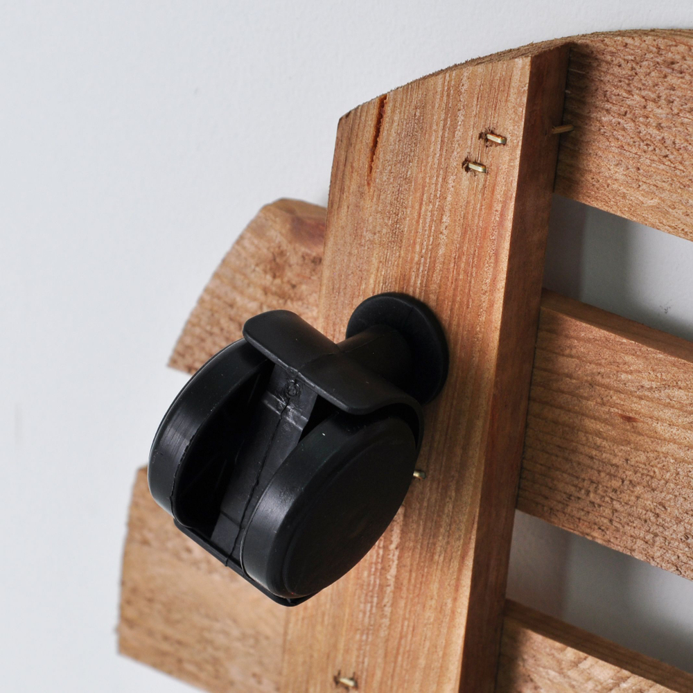 Подставка для цветов напольная на колесиках Флорэль деревянная в стиле рустик (состаренный), круглая, браун