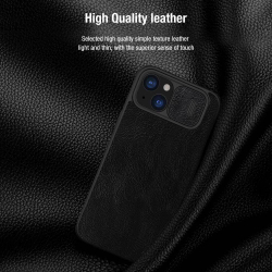 Кожаный чехол книжка от Nillkin для iPhone 15, серия Qin Pro Leather с защитной шторкой для камеры