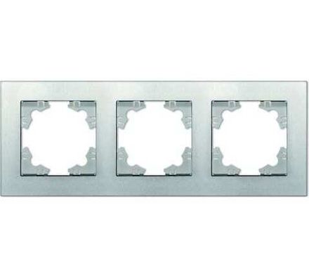 Рамка трехместная горизонтальная "UNIVersal" серия "Афина" серебро (еврослот) (HU2311)