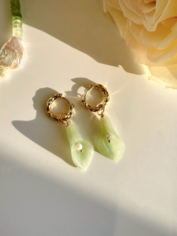 Серьги Бутоны из авантюрина и жемчуга