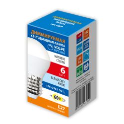 LED-G45-6W-4000K-E27-FR-DIM-SLS Лампа светодиодная. диммируемая. Форма шар. матовая. Белый свет 4000K. ТМ Volpe