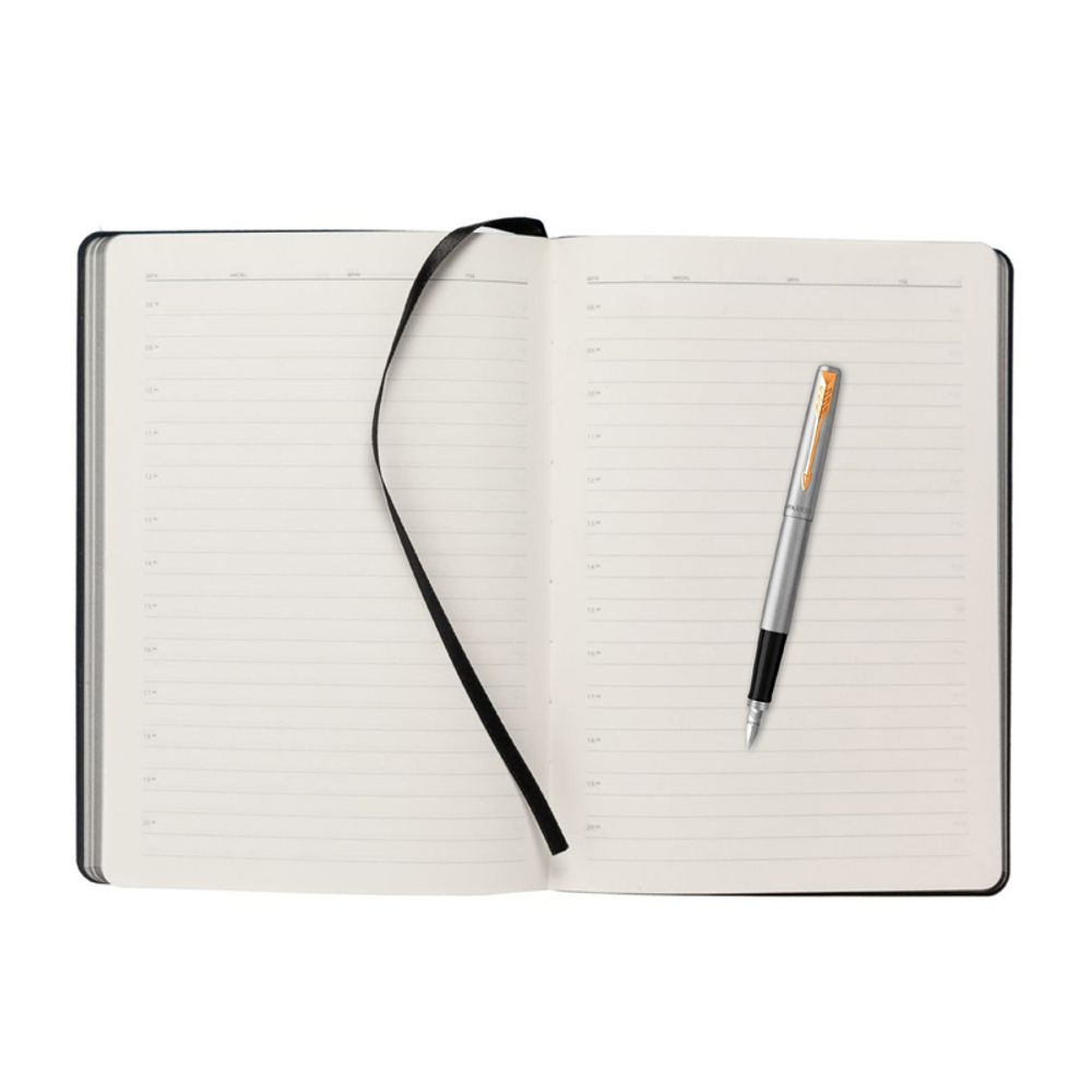 Подарочный набор: Ручка перьевая Parker Jotter Stainless Steel GT, Mblue и Ежедневник  недатированный, чёрный