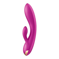 Лиловый вибратор-кролик 20,1см с двумя клиторальными отростками Satisfyer Double Flex