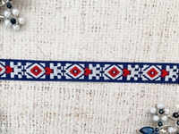 Тесьма жаккард, ш. 1,2 см, синий/красный (НАРЕЗКА)