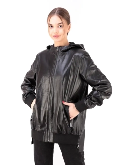 Куртка женская из натуральной кожи с капюшоном