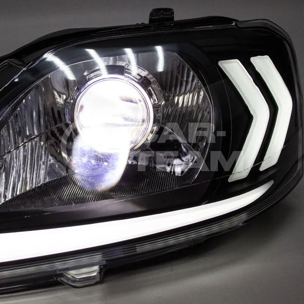 Фары Лада Ларгус передние в стиле Lexus с Bi LED модулями 2.5 дюйма + ДХО с плавающими поворотниками, хром маска (Китай)