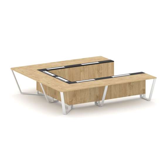 Steel Meet Стол переговорный П-образный KMK-PR.B.SP-11P Тиквуд Светлый/Графит Глянец/Металл Белый 32