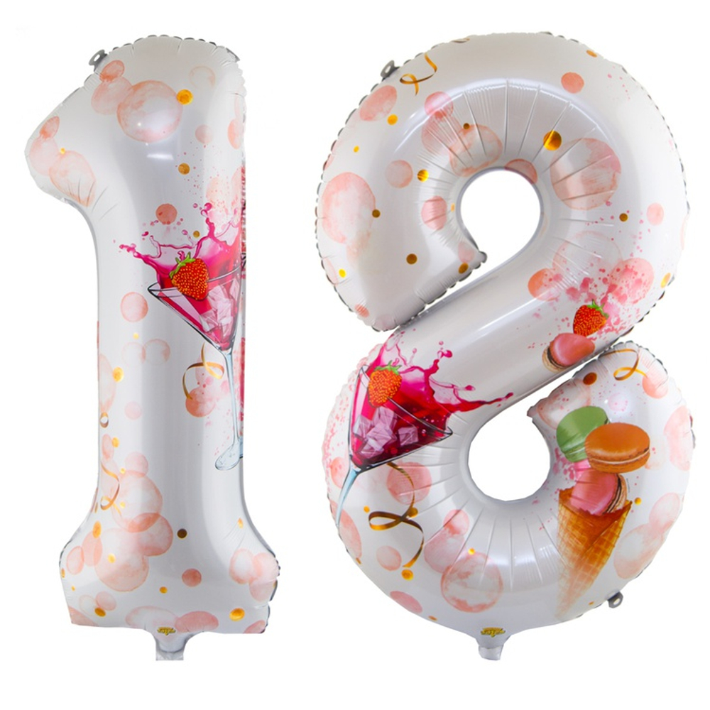 Шар Фольгированный Цифра 18 Набор 2 шт Совершеннолетие Macaron (Ассорти)
