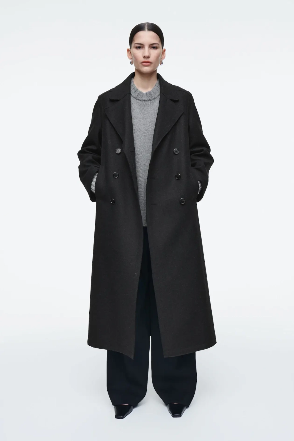 COS КАШЕМИРОВЫЙ СВИТЕР ГРУБОЙ ВЯЗКИ, СЕРЫЙ