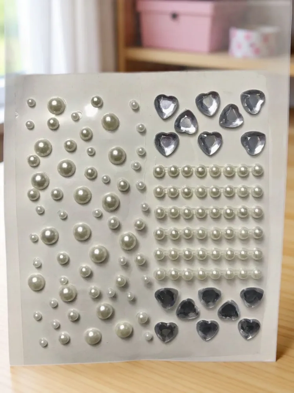 Стразы самоклеющиеся для лица и тела сердечки и кружочки Серебряные