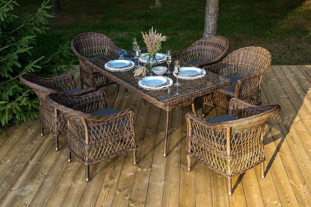 "Амароне" обеденная группа из искусственного ротанга на 6 персон, цвет коричневый