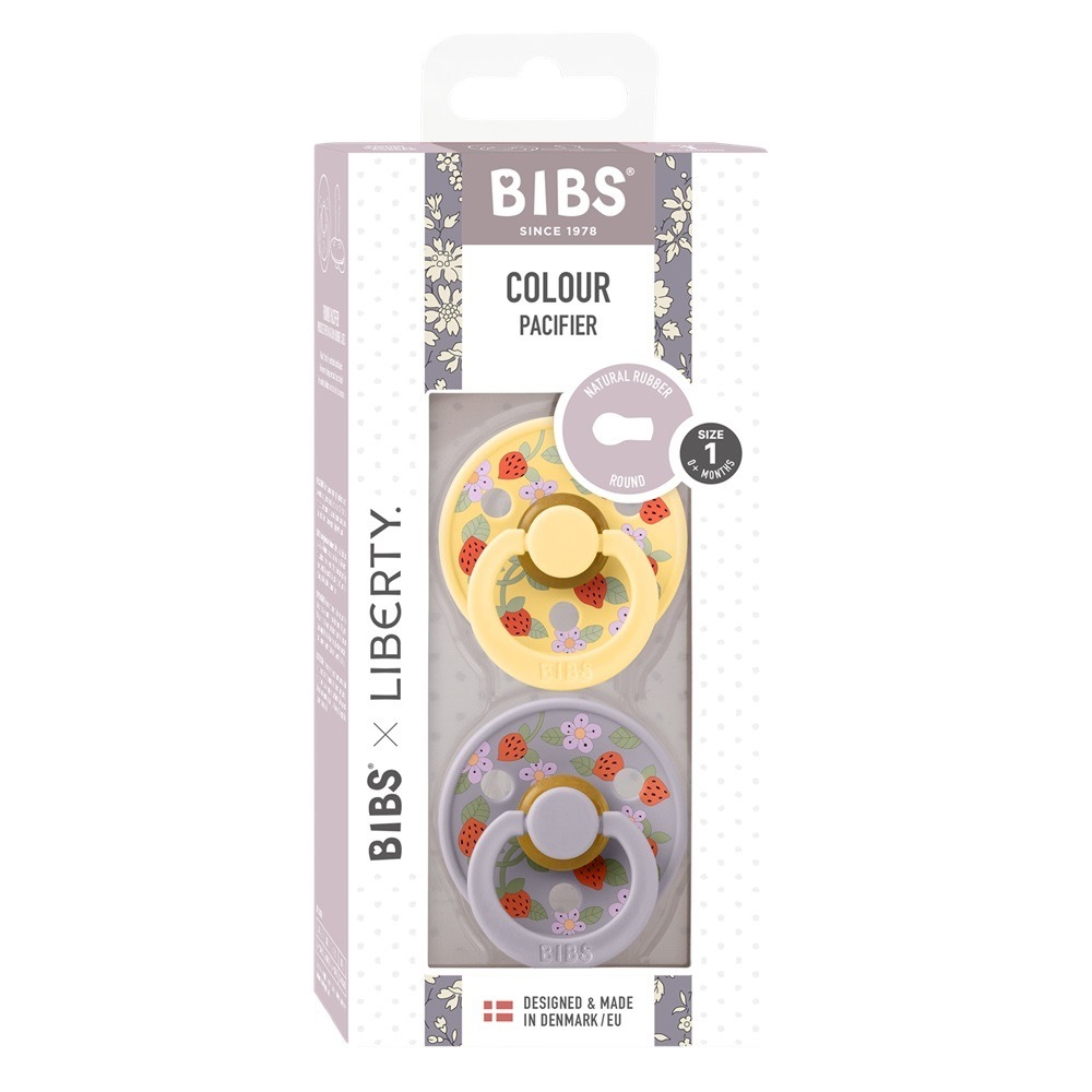 Набор пустышек латексных BIBS Liberty Colour, 2 шт. - Strawberries - Pale Butter Mix 0-6 месяцев