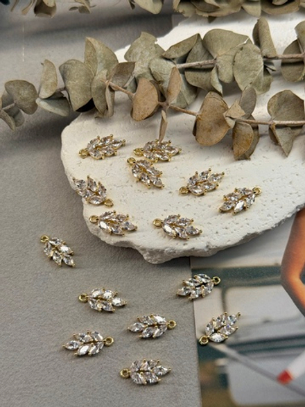 Подвеска "Колосок" фианитами, позолота 14k, 11*17 мм, 2 штуки