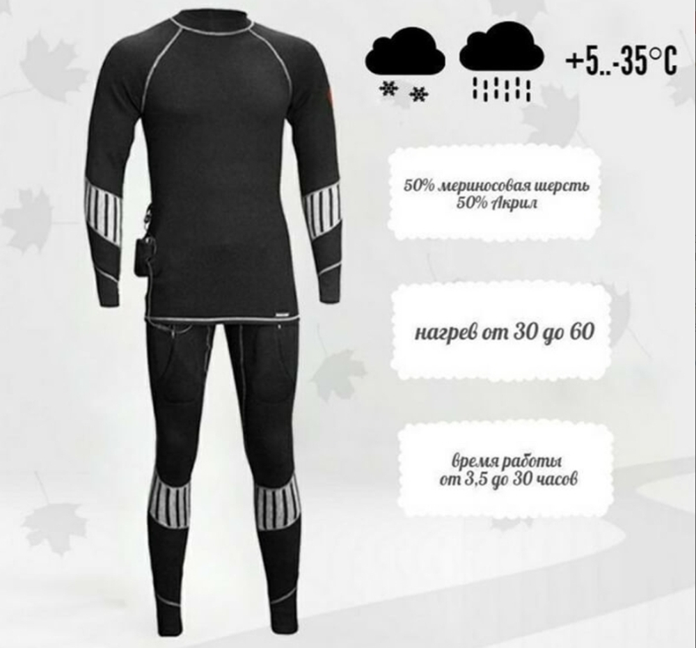 Комплект термобелья с подогревом RedLaika Arctic Merino Wool RL-TM-01 мужской