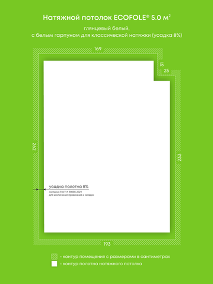 Глянцевый натяжной потолок 5 м2