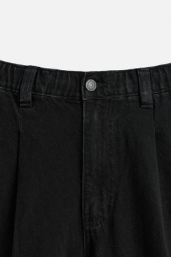 ZARA ДЖИНСОВЫЕ БРЮКИ ЧИНОС ШИРОКОГО КРОЯ СО СКЛАДКАМИ, ЧЕРНЫЙ