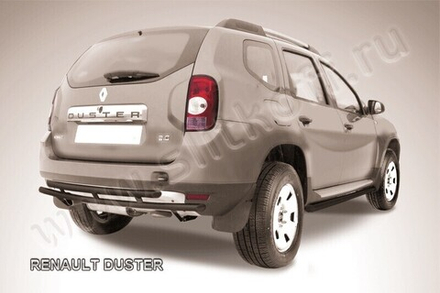 Защита заднего бампера Renault Duster (2010-2015) d42+d42 серебристая