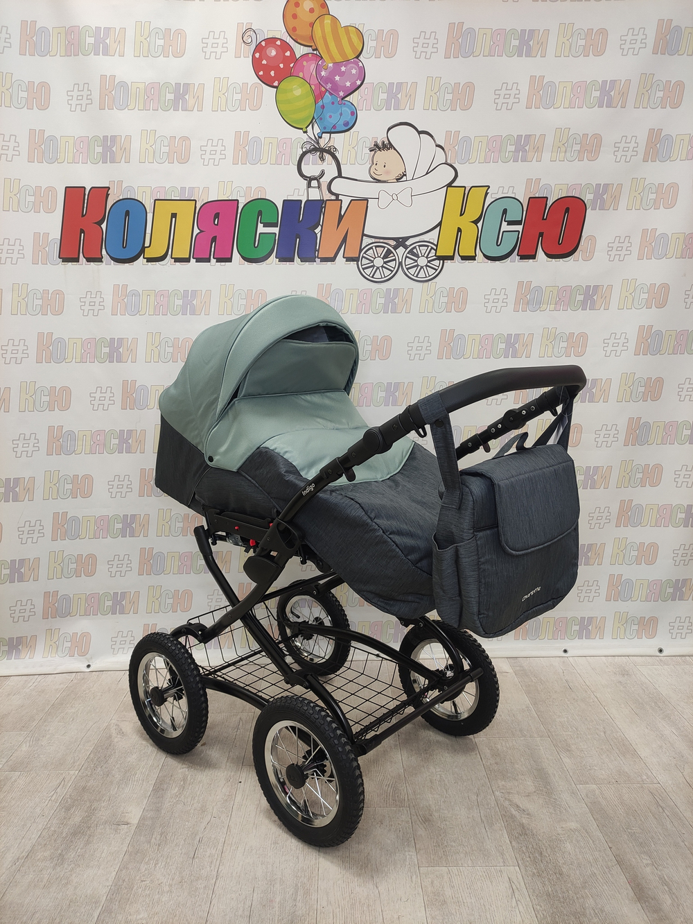 Коляска модульная Indigo Charlotte Sity Classic 12" cs 02 (т.серый+шалфей)