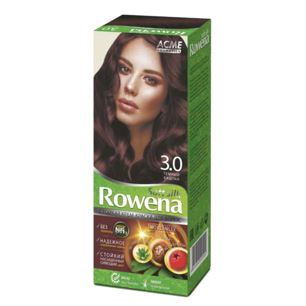 Acme-Color «ROWENA SOFT SILK» Стойкая Крем-Краска для волос, тон 3.0 без аммиака (Тёмный Каштан) 115 мл