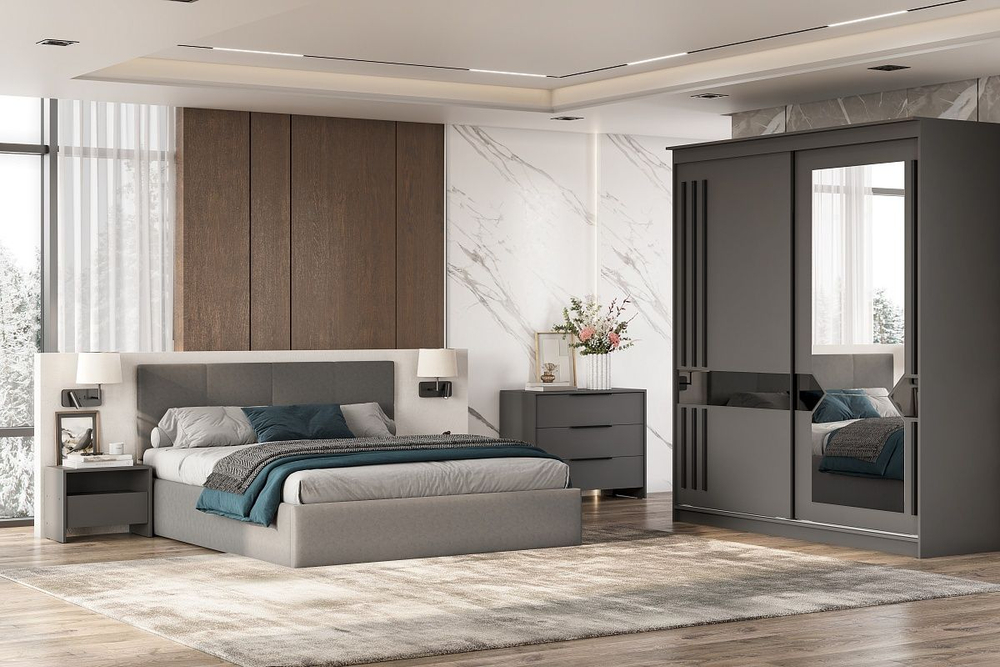 Кровать двойная №4 с основанием Лайт бежевый