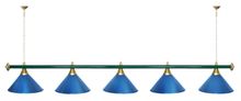 Лампа STARTBILLIARDS 5 пл. (плафоны антик медь,штанга красная,фурнитура золото)