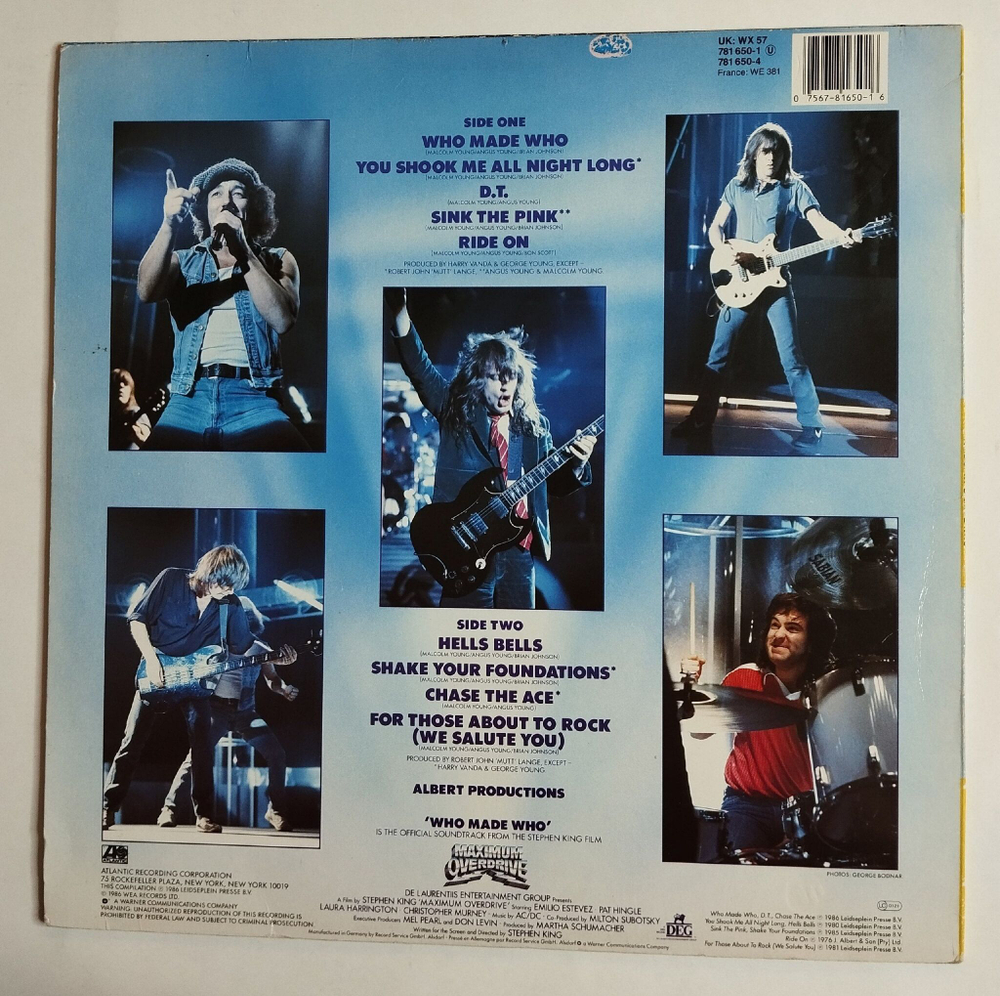 Винтажная виниловая пластинка LP AC/DC Who Made Who (Germany 1986)