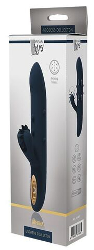 Синий вибромассажер-кролик ATHENA - 23 см. (Цвет: синий)