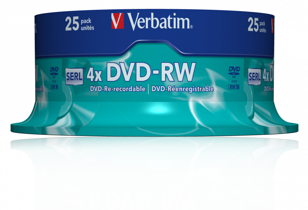 Оптический диск Verbatim DVD-RW 4.7GB 4X SERL Matt Silver, Spindle, 25 шт