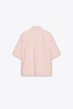 ZARA РУБАШКА ИЗ ПОПЛИНА С КАРМАНОМ, ПЕРСИКОВЫЙ