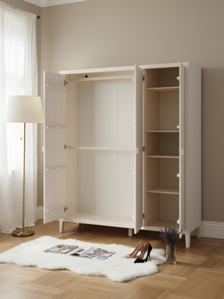 Dipriz Шкаф для одежды Карлос из сосны, 3 двери, 154х50х173, со штангой и полками, белый воск