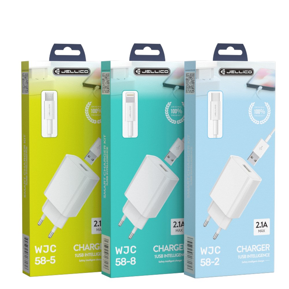 СЗУ JELLICO WJC58-2 USB-A 2.1A 10W +кабель Type-C (White)