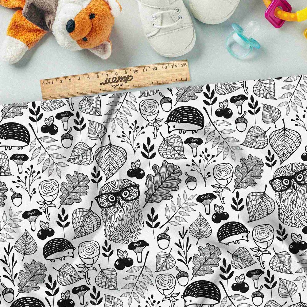 Ткань атлас совы и ежи