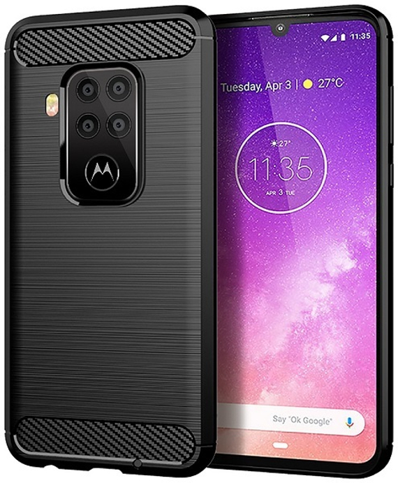 Чехол для Motorola Moto One Pro (One Zoom/P40 Note) цвет Black (черный), серия Carbon от Caseport