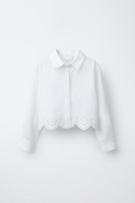 ZARA УКОРОЧЕННАЯ РУБАШКА SCHIFFLY, ЖЕЛТОВАТО-БЕЛЫЙ