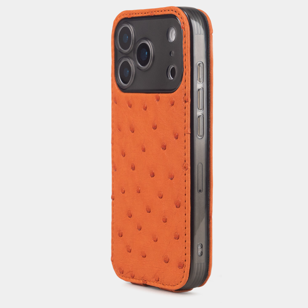Кожаный чехол для iPhone 17 Pro Max, страус оранжевого цвета