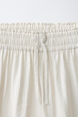 ZARA БРЮКИ WIDE LEG С ЖАТЫМ ЭФФЕКТОМ, СВЕТЛО-БЕЖЕВЫЙ
