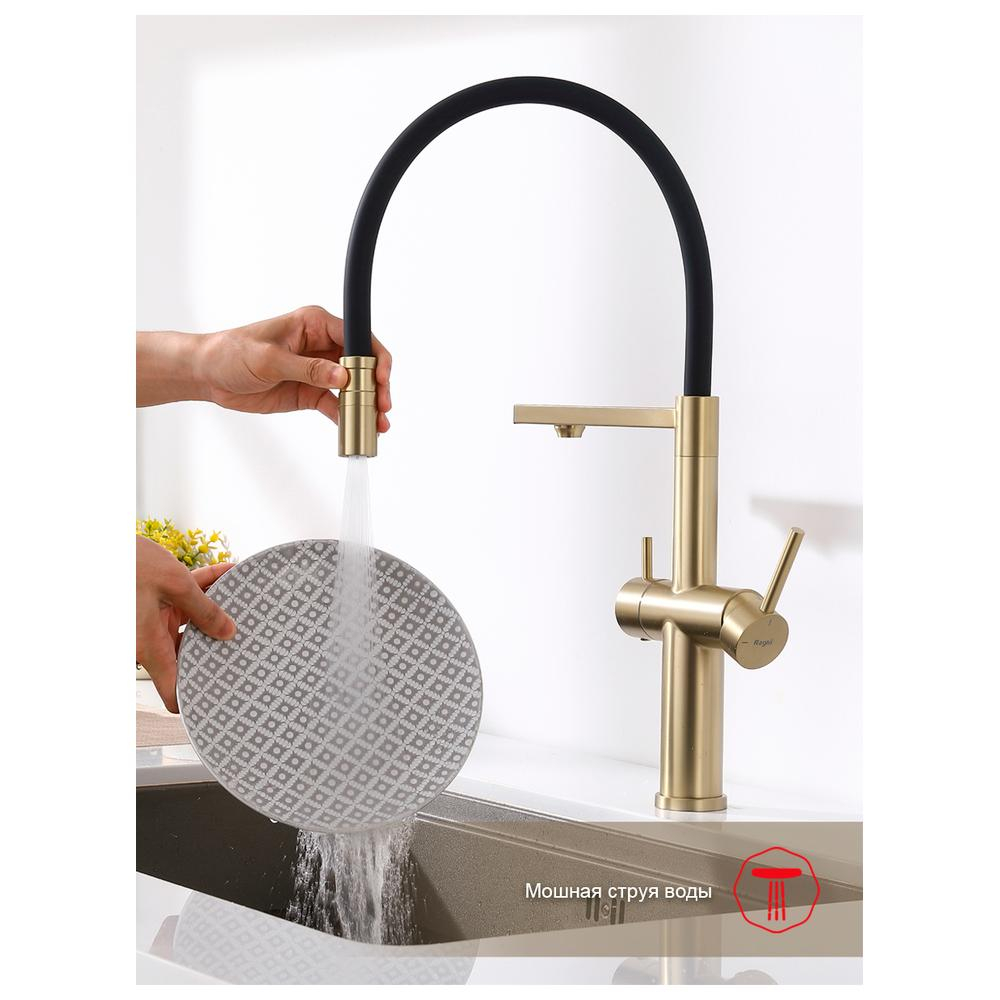 Смеситель для кухни с подключением фильтра Raglo R20.63.03, золотой сатин