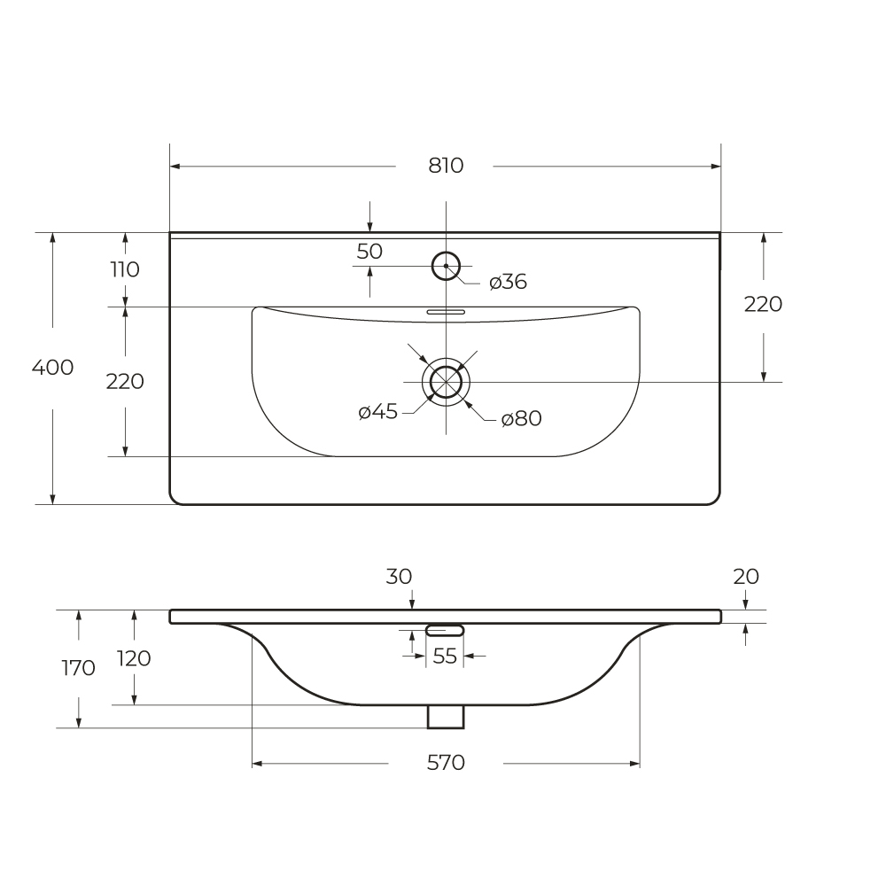 Тумба подвесная с раковиной ETNA39-800/390-2C-SO-RW-P+BB-8099-3-80