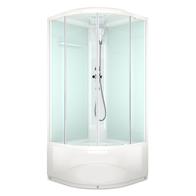 Душевая кабина MELODIA CLASSICA 80х80х218мм высокий поддон, белые стенки с крышей, прозр.стекло,бел.профиль, смесителем и аксессуарами MB01004