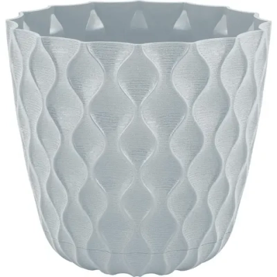 Горшок для цветов пластиковый 1,4л d-14,5см «Wave» с дренажной сеткой и съемным поддоном, утренний туман