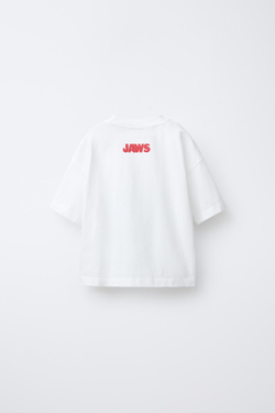 ZARA ФУТБОЛКА С ПРИНТОМ JAWS © 50TH ANNIVERSARY, БЕЛЫЙ