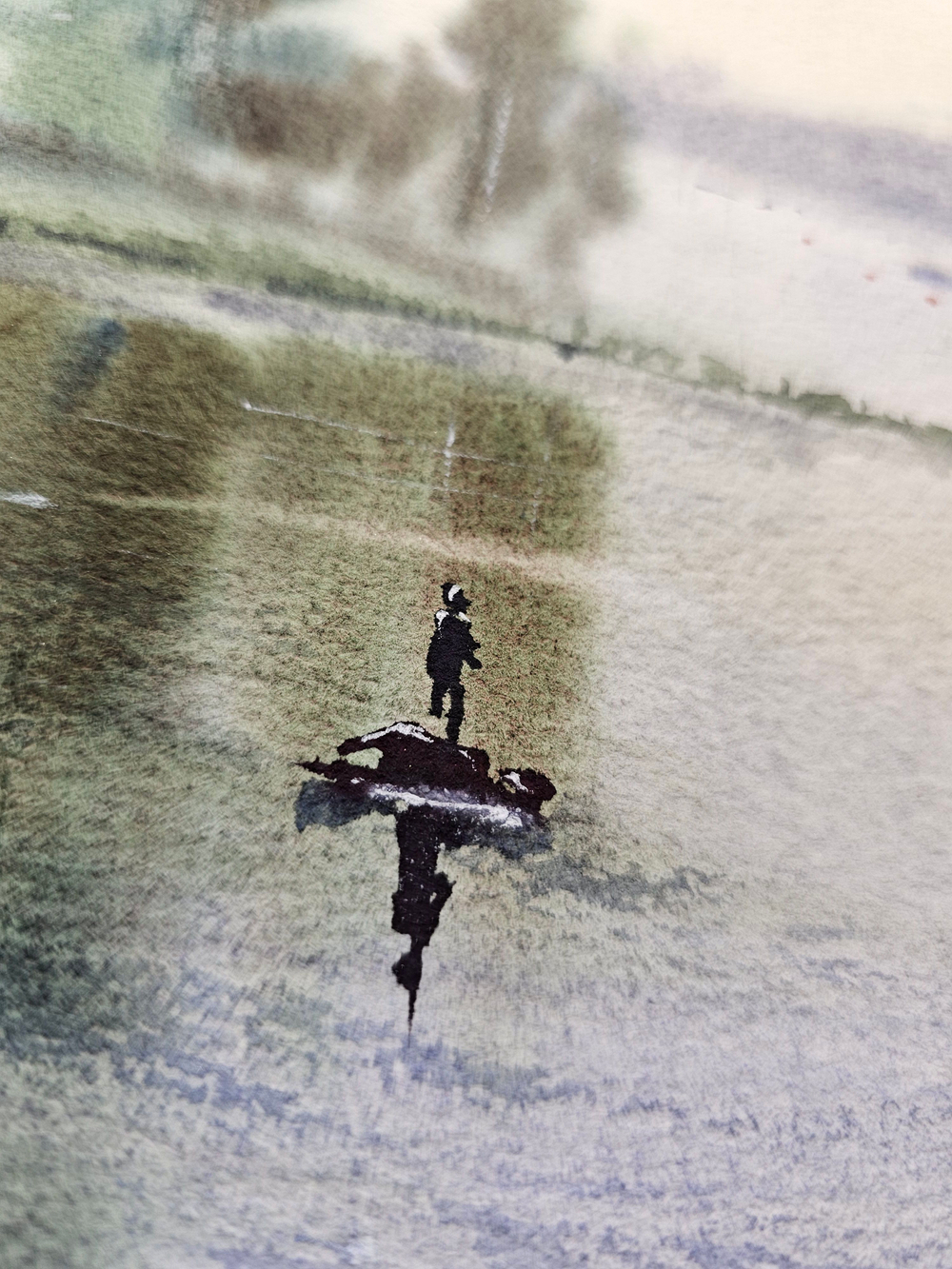 Картина авторская акварельная в паспарту 30х40 см на стену для интерьера "Туманное утро на Ладоге"