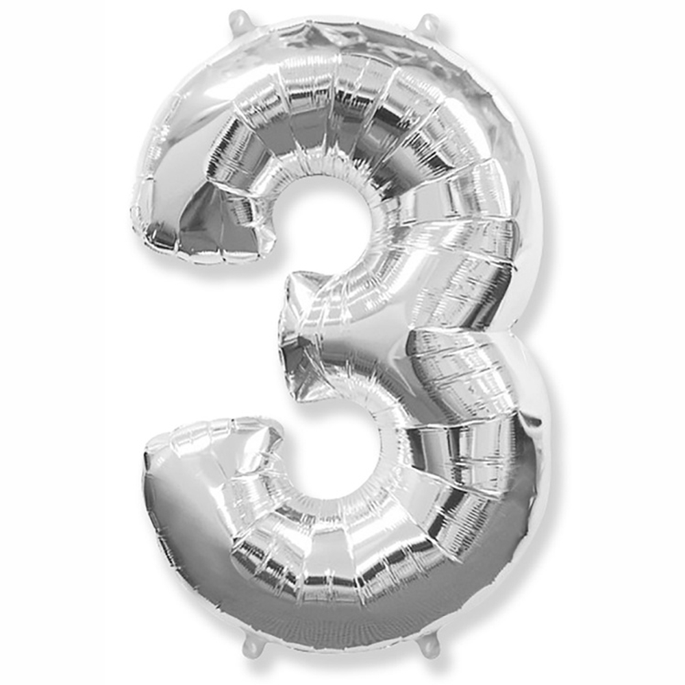 Шар фольгированный Цифра 3 81 см (Серебряный)