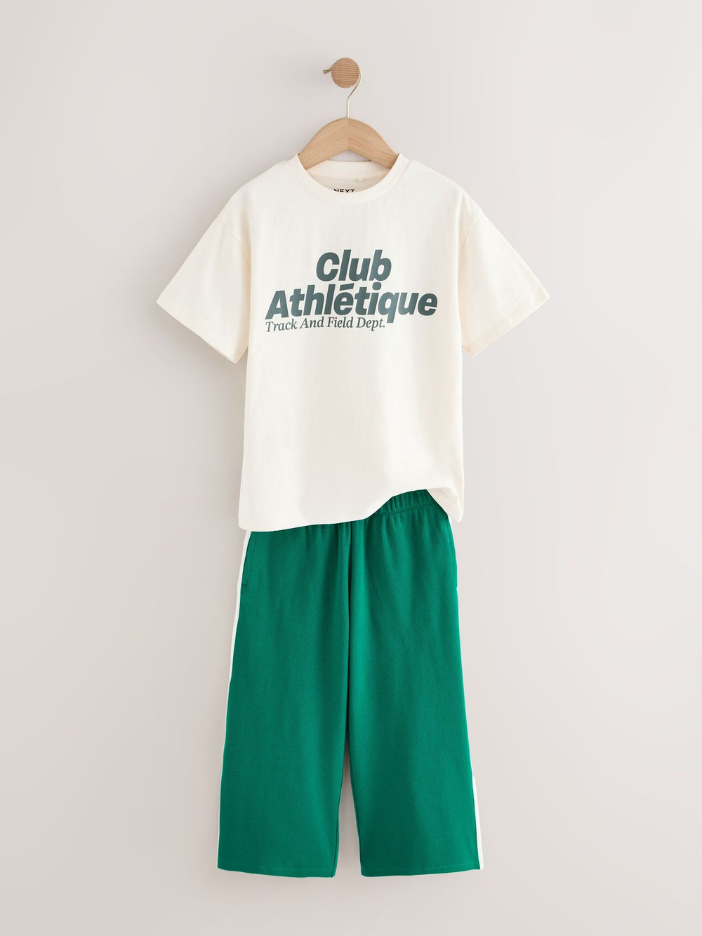 Футболка и спортивные брюки в комплекте для девочки Next E64-979, Зеленый, Молочный
